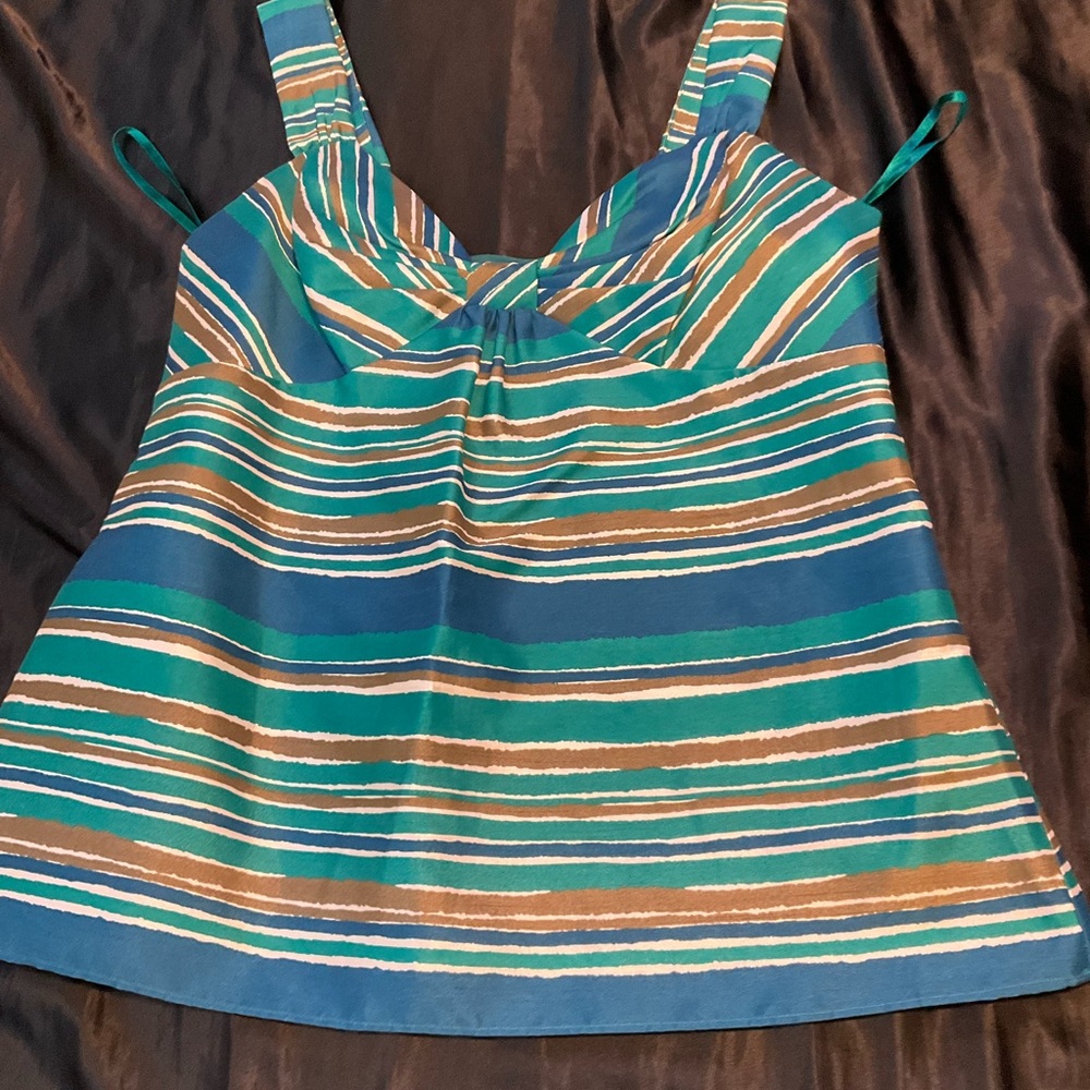 Banana Republic Striped Blue, Green Bronze Strap Top NWOT